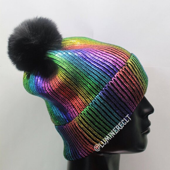 Rainbow Beanie with pom pom colorful - Picture 2 of 4